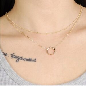 Gold 14k Gold Plated 2pc Circle & Beaded Necklace Set